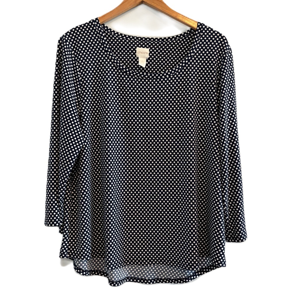 Chico’s Navy & White Polka Dot Stretch Top Size XL/16